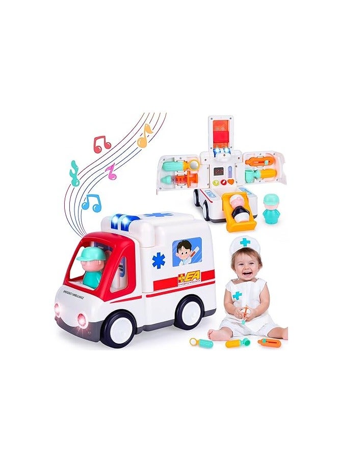 HOLA Baby Toys for 1 2 3 Year Old Boys Girls Ambulance Car Musical Toy for Toddler 1-3 with Medical&Tools&Light&Sound Early Learning Educational Baby Toys 12-18 Months Kid