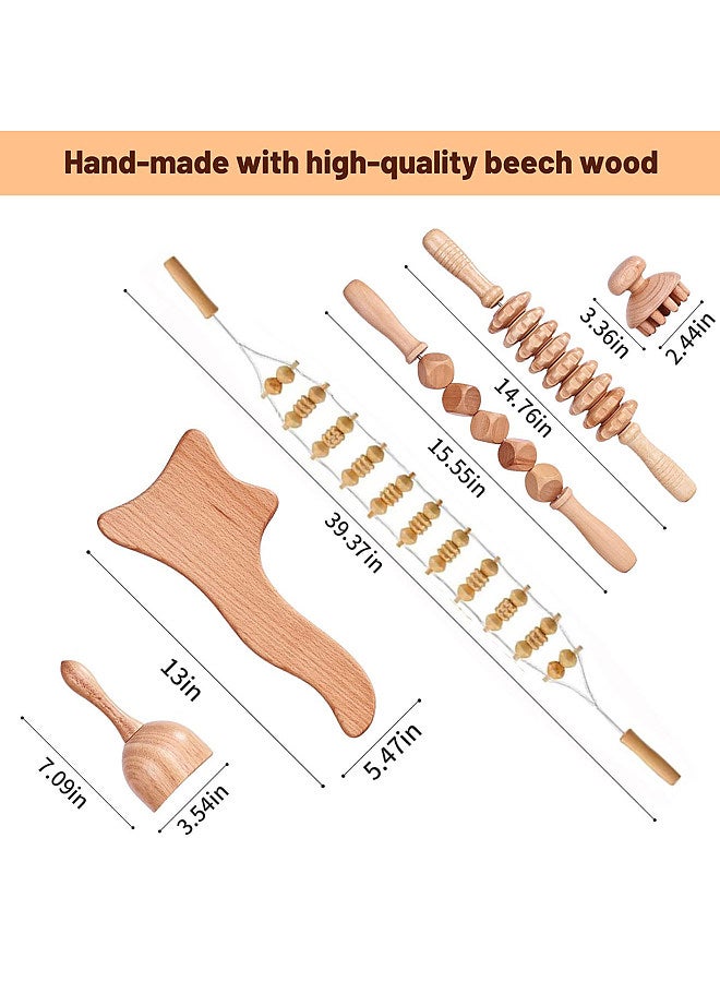 Wooden Massage Set Muscle Roller Stick Gua Sha Tools Lymphatic Drainage Massage Cup Head Massager Fascia Relaxation Tool Kit