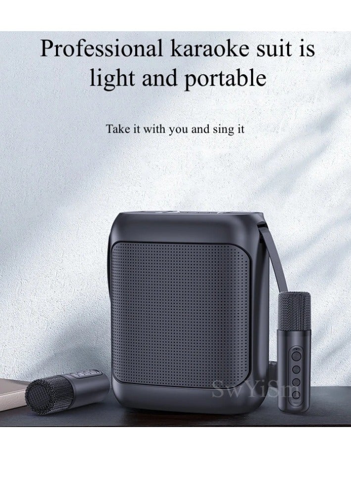 YS-220 Outdoor Karaoke Speaker Big Strap Speaker With Dual UHF Wireless Microphone Black