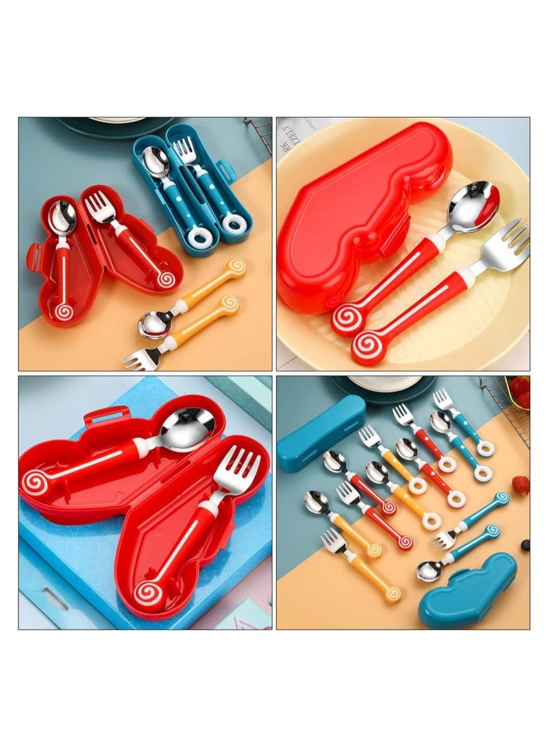 Baby Fork and Spoon Set Toddler Stainless Steel Spoon Self Feeding Silverware with Food-Grade Silicone Grip and Case Kids and Toddler Utensil Set Lollipop Red