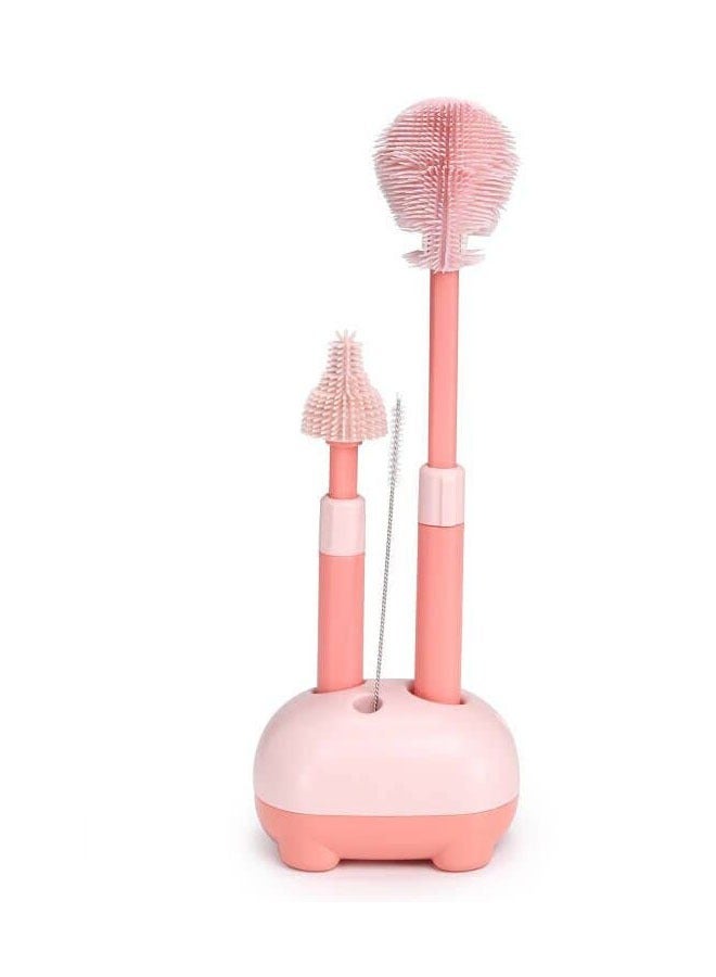 Baby Bottle Brush, Telescopic Silicone Bottle Brush for Cleaning with Long Handle, Bottle Cleaner Brush with Nipple Straw Cleaner Included Stand