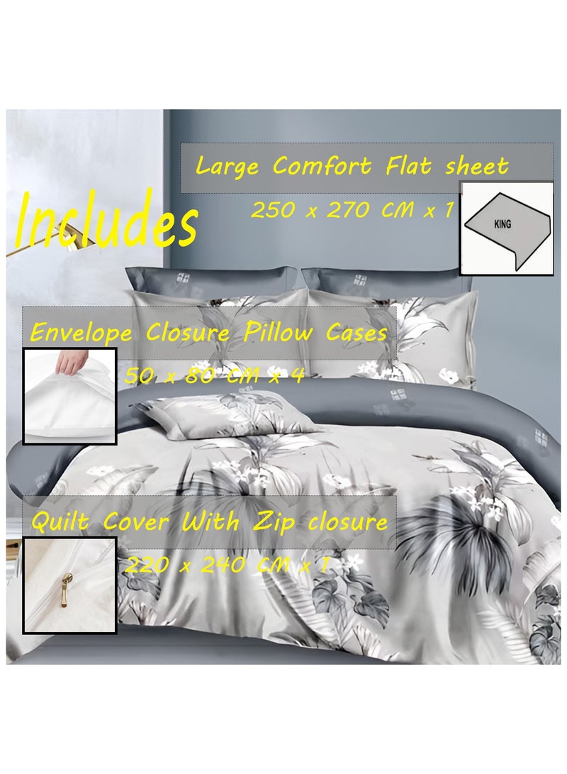 Duvet Cover Set 6 Pieces Cotton King Size Luxurious Bedding Set, Modern and Attractive Bedding Set with 1xFlat Sheet, 1xDuvet Cover, 4xPillow Cases