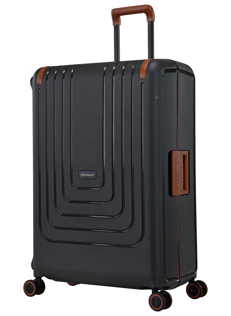 Vertica Hard Case Travel Bag Large Luggage Trolley Polypropylene Lightweight Suitcase 4 Quiet Double Spinner Wheels With TSA Lock B0006 Dark Grey Brown Trim