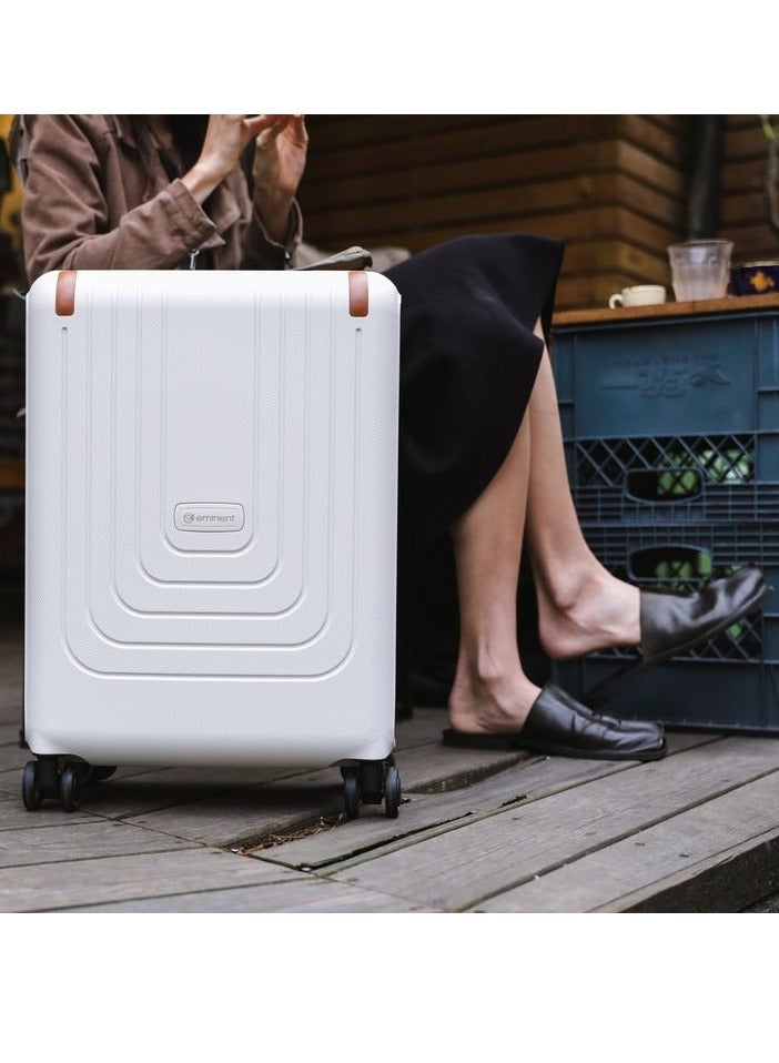 Vertica Hard Case Travel Bag Medium Luggage Trolley Polypropylene Lightweight Suitcase 4 Quiet Double Spinner Wheels With TSA Lock B0006 Off White Brown Trim