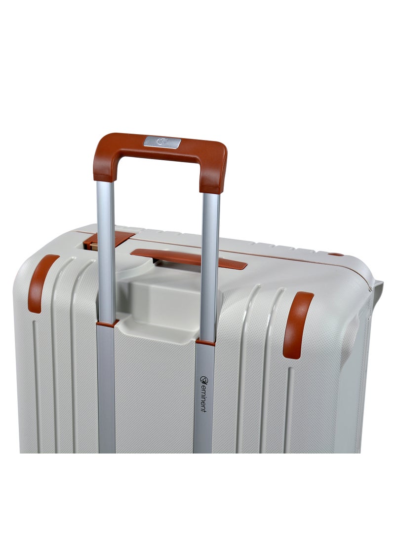 Vertica Hard Case Travel Bag Medium Luggage Trolley Polypropylene Lightweight Suitcase 4 Quiet Double Spinner Wheels With TSA Lock B0006 Off White Brown Trim