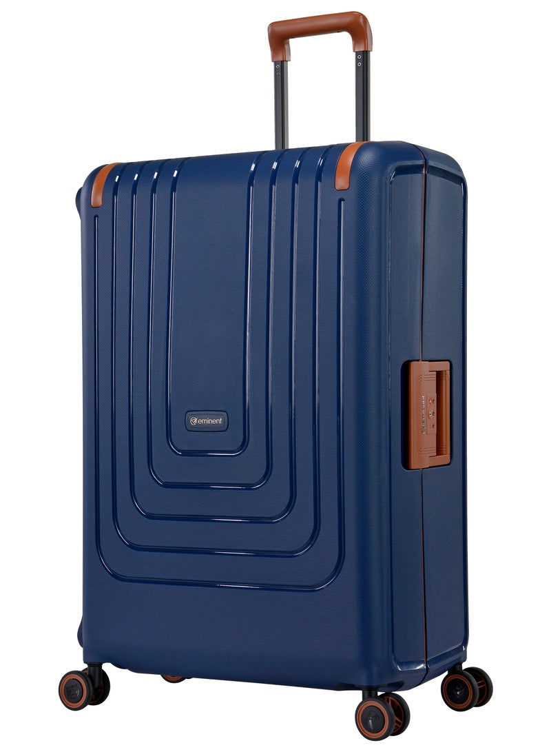 Vertica Hard Case Travel Bag Large Luggage Trolley Polypropylene Lightweight Suitcase 4 Quiet Double Spinner Wheels With TSA Lock B0006 Dark Blue Brown Trim