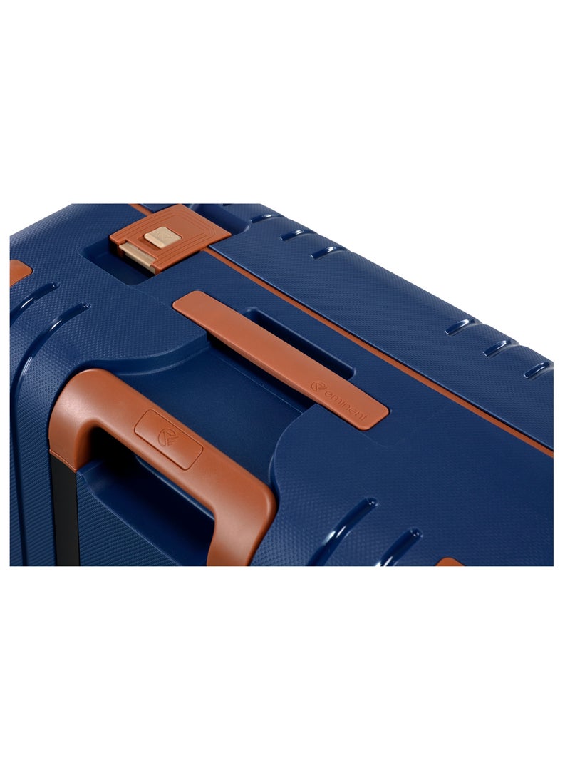 Vertica Hard Case Travel Bag Large Luggage Trolley Polypropylene Lightweight Suitcase 4 Quiet Double Spinner Wheels With TSA Lock B0006 Dark Blue Brown Trim