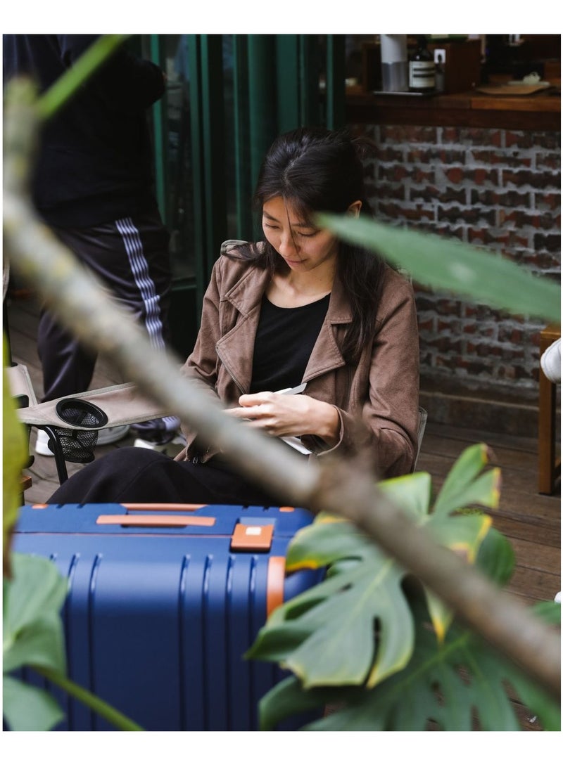 Vertica Hard Case Travel Bag Large Luggage Trolley Polypropylene Lightweight Suitcase 4 Quiet Double Spinner Wheels With TSA Lock B0006 Dark Blue Brown Trim