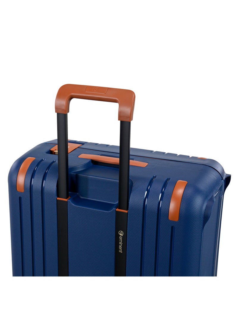 Vertica Hard Case Travel Bag Large Luggage Trolley Polypropylene Lightweight Suitcase 4 Quiet Double Spinner Wheels With TSA Lock B0006 Dark Blue Brown Trim