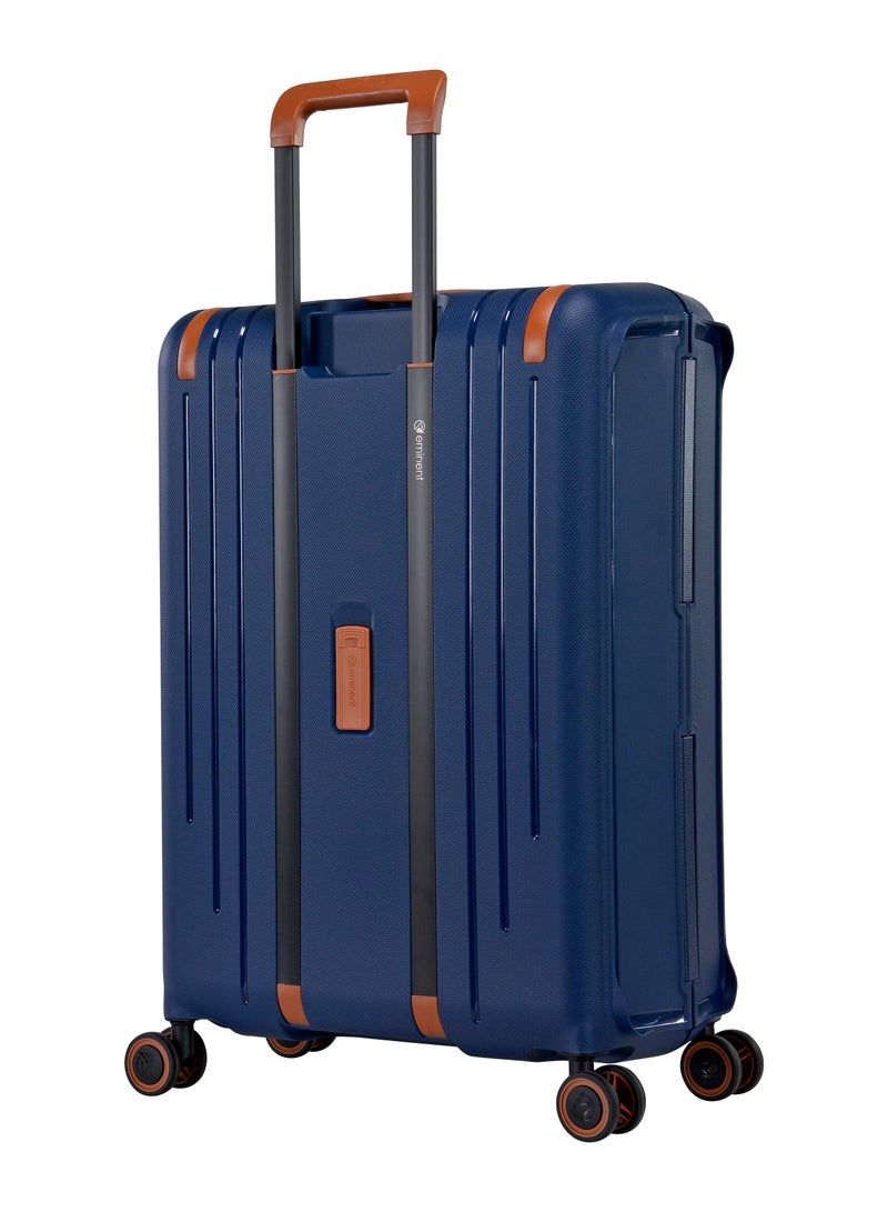 Vertica Hard Case Travel Bag Large Luggage Trolley Polypropylene Lightweight Suitcase 4 Quiet Double Spinner Wheels With TSA Lock B0006 Dark Blue Brown Trim