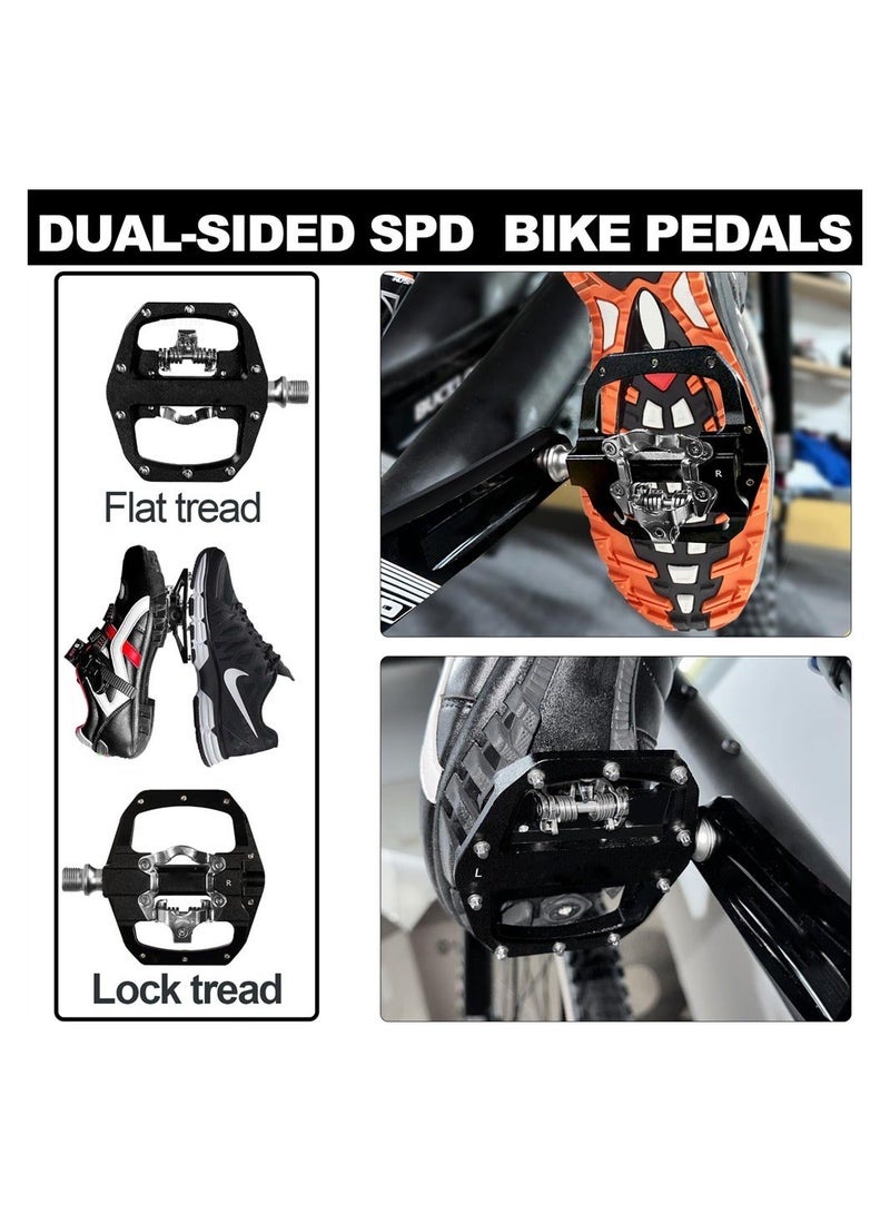 SPD Pedals MTB Mountain Bike Clip in Dual Sided Pedals - Road Bike Spin Bike Flat & Clipless Sealed Bearing Bicycle Pedal Compatible with Shimano SPD Cleats (9/16