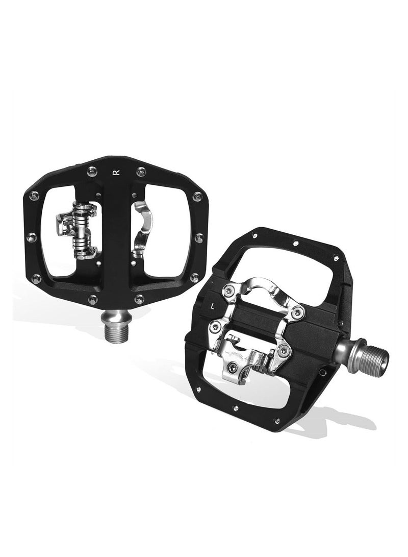 SPD Pedals MTB Mountain Bike Clip in Dual Sided Pedals - Road Bike Spin Bike Flat & Clipless Sealed Bearing Bicycle Pedal Compatible with Shimano SPD Cleats (9/16