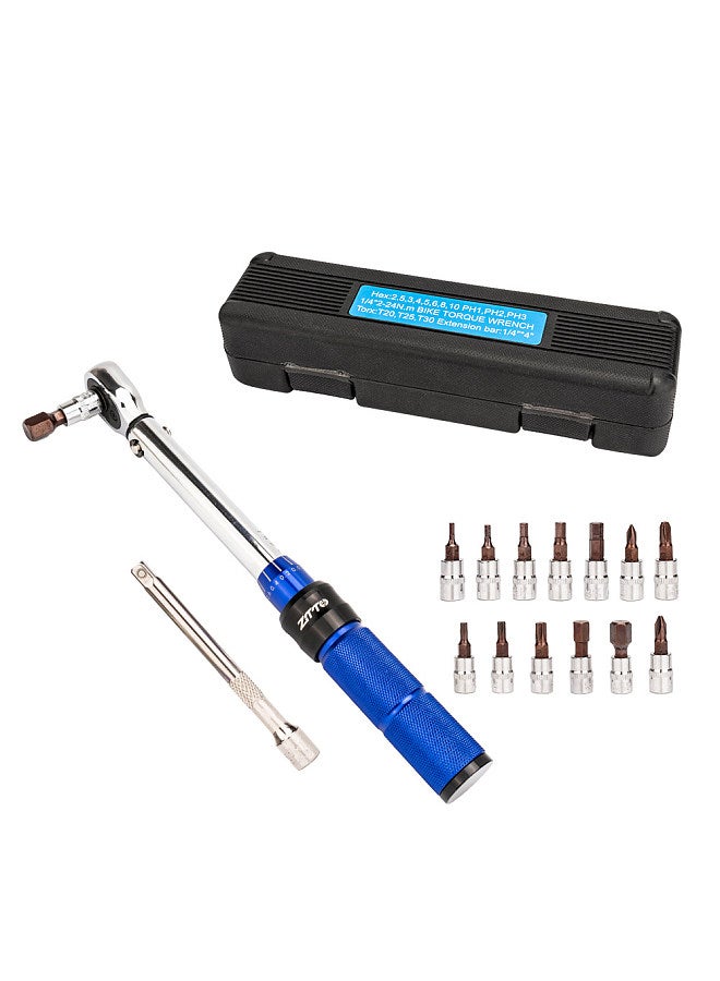 Bike 1/4 Inch Drive Torque Wrench Set 2 to 24 Nm Bicycle Tool Kit for Mountain Road Bikes
