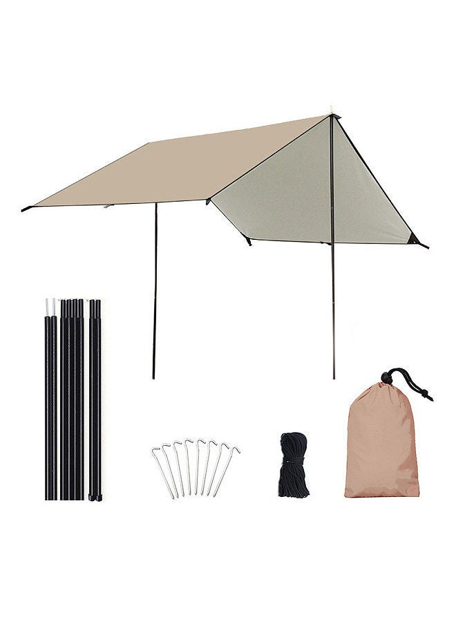 Camping Awning with Poles Waterproof UV Protection Sun Shade Outdoor Camping Hiking Backpacking Tarp Rain Fly Size XXL Khaki