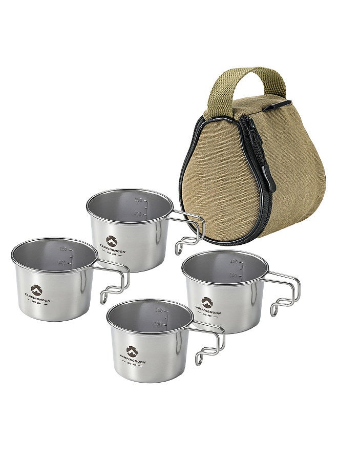 4pcs Outdoor Stainless Steel 160ml Sierra Cups with a Storage Bag Picnic Tableware Portable Barbecue Hiking Camping Cup Picnic Cookware