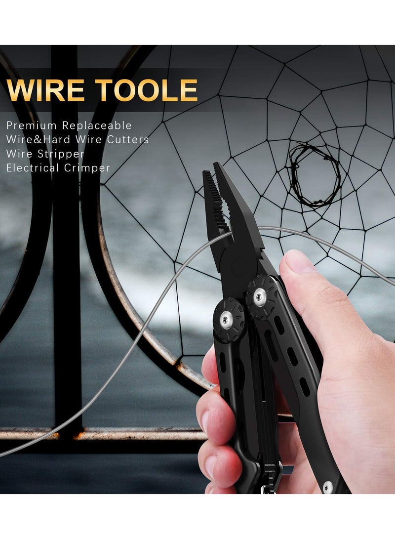 Multitool Pliers Pocket Knife, Professional Stainless Steel EDC Multitool with Safety Lock, Cool Tool Gifts for Men Dad Husband Him with Nylon Sheath