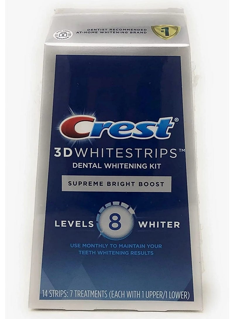 Crest 3D Whitestrips Supreme Bright Boost Teeth Whitening 14 Strips 8 Levels Whiter 7 Treatments