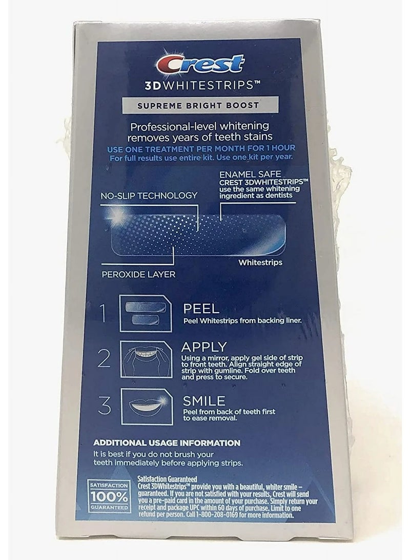 Crest 3D Whitestrips Supreme Bright Boost Teeth Whitening 14 Strips 8 Levels Whiter 7 Treatments