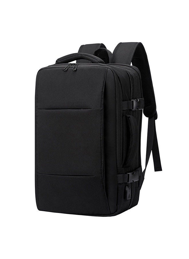 Expandable Carry-On Backpack with USB Charging Port Travel Weekender Backpack Fits 15.6 Inch Laptop Black