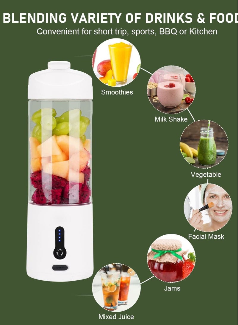 Portable Blender for Shakes and Smoothies, 532ML Type-C USB Rechargeable Blender, Powerful Mini Juice Blender with 6 Blades Ice Tray and Cleaning Brush for Travel Sports Kitchen(White)