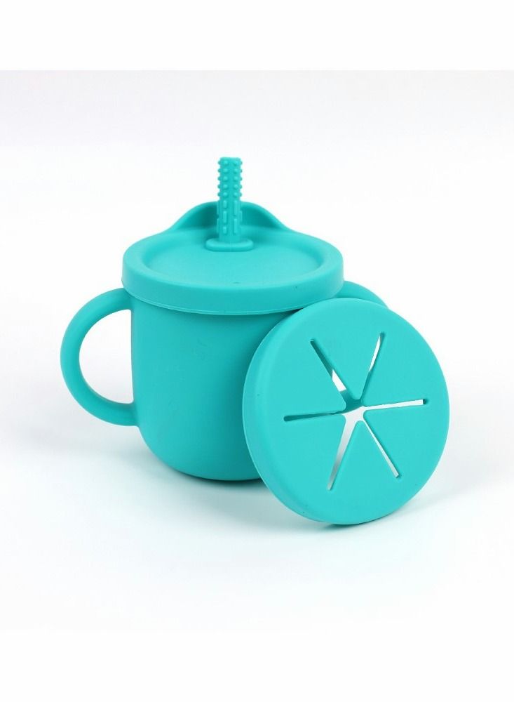 Silicone Sippy Cups for Baby, Toddlers Sippy Cup & Snack Container 2-in-1(Turquoise Green)