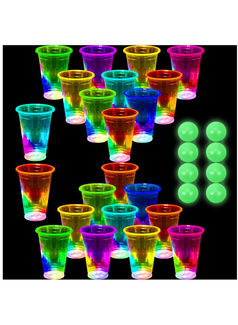 30 Pcs Glow in the Dark Cup Set Include 16 oz LED Plastic Clear Disposable Cups Glowing Pongs Horror Stickers for Party Beverage Pong Game Birthdays Concerts Party Holidays
