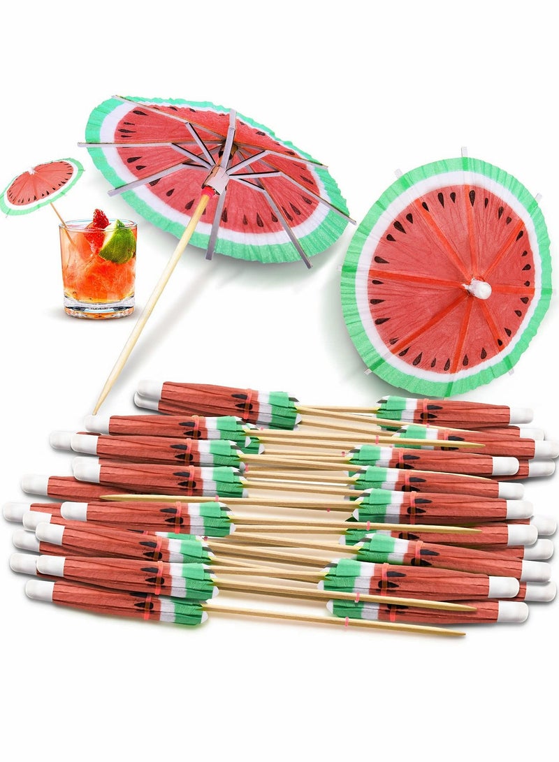 Drink Umbrella Decorative Toothpick, Watermelon Paper Cocktail With Decor for Beverage Cupcake Dessert Decor, Fruit Forks (40 Pcs)