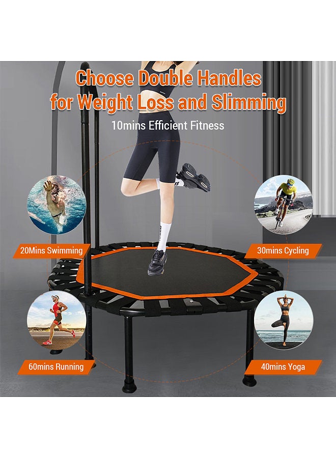 Mini Trampoline for Adults Fitness Foldable 42-In Octagonal Silent Safe and Stable Slingshots for Adults Heavy Duty Double Handles for Weight Loss and Slimming Small Indoor Trampoline