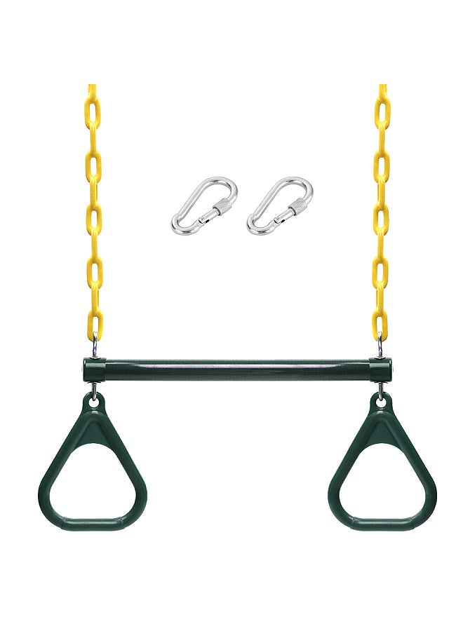 Trapeze Swing Bar and Rings Heavy Duty Playground Swing Set with 47'' Plastic Coated Chains and Carabiners