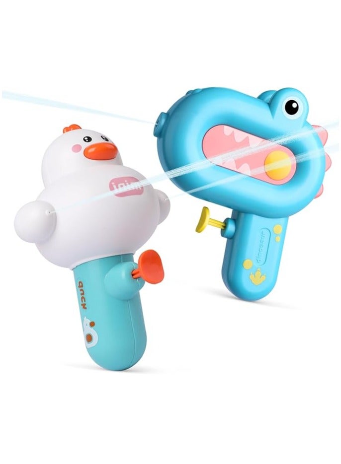 OUYoo Water Guns,2 Pack Cartoon Water Guns with Large Capacity for Kids,Cute Dinosaur Squirt Guns with 80ml Capacity,Summer Small Water Pistols Toys for Boys and Girls in Bath,Pool&Party（White blue）