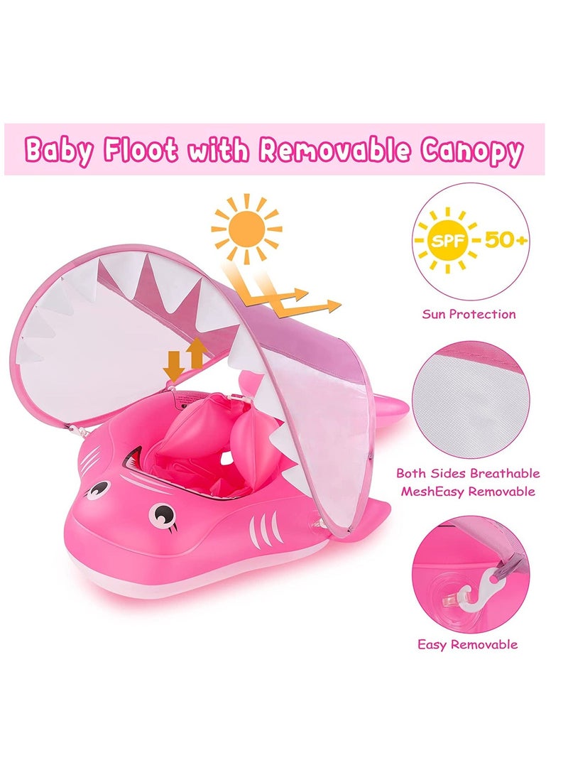 Baby Pool Float Infant Swimming Float with Sun Protection Canopy Inflatable Floaties for Toddlers Shark Baby Swim Floats Ring for Pool Bath Toys for Newborn 3-12 Months, S