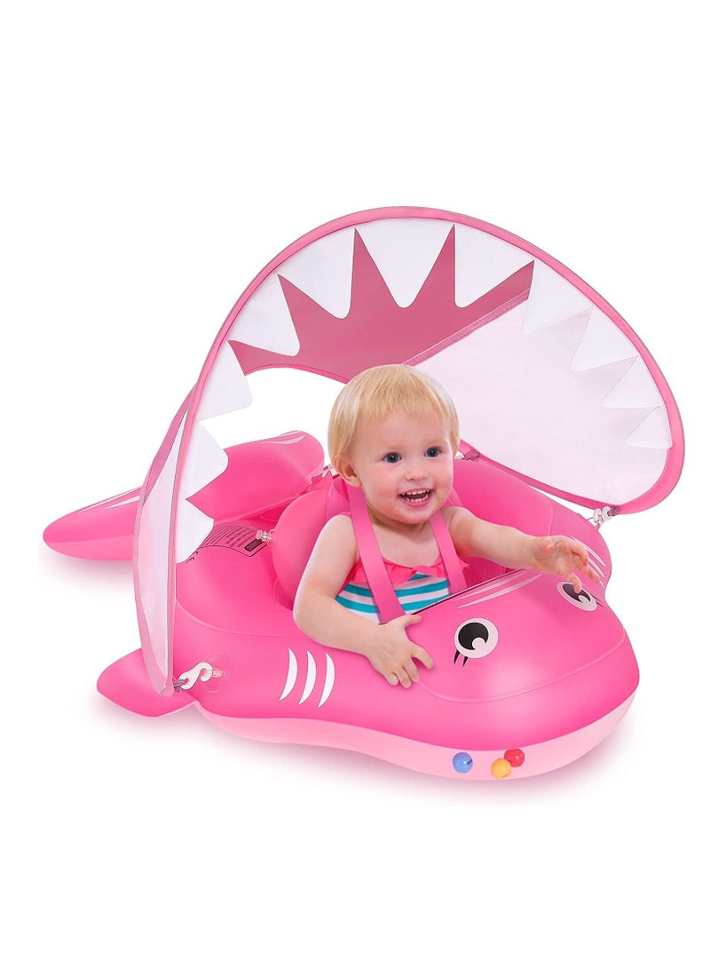 Baby Pool Float Infant Swimming Float with Sun Protection Canopy Inflatable Floaties for Toddlers Shark Baby Swim Floats Ring for Pool Bath Toys for Newborn 3-12 Months, S
