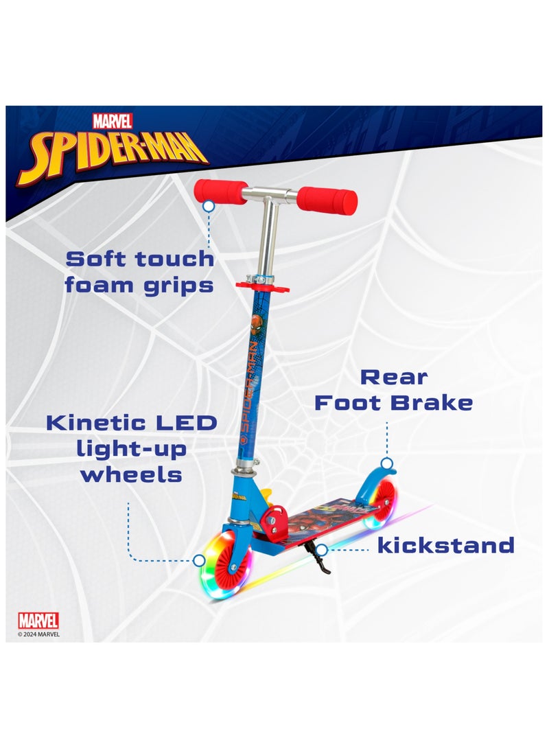 Disney Spiderman Kids Kick Scooter | Light-Up Wheels | Lightweight Frame | Height-Adjustable Handlebar | Easy-Fold Mechanism | Kids scooter