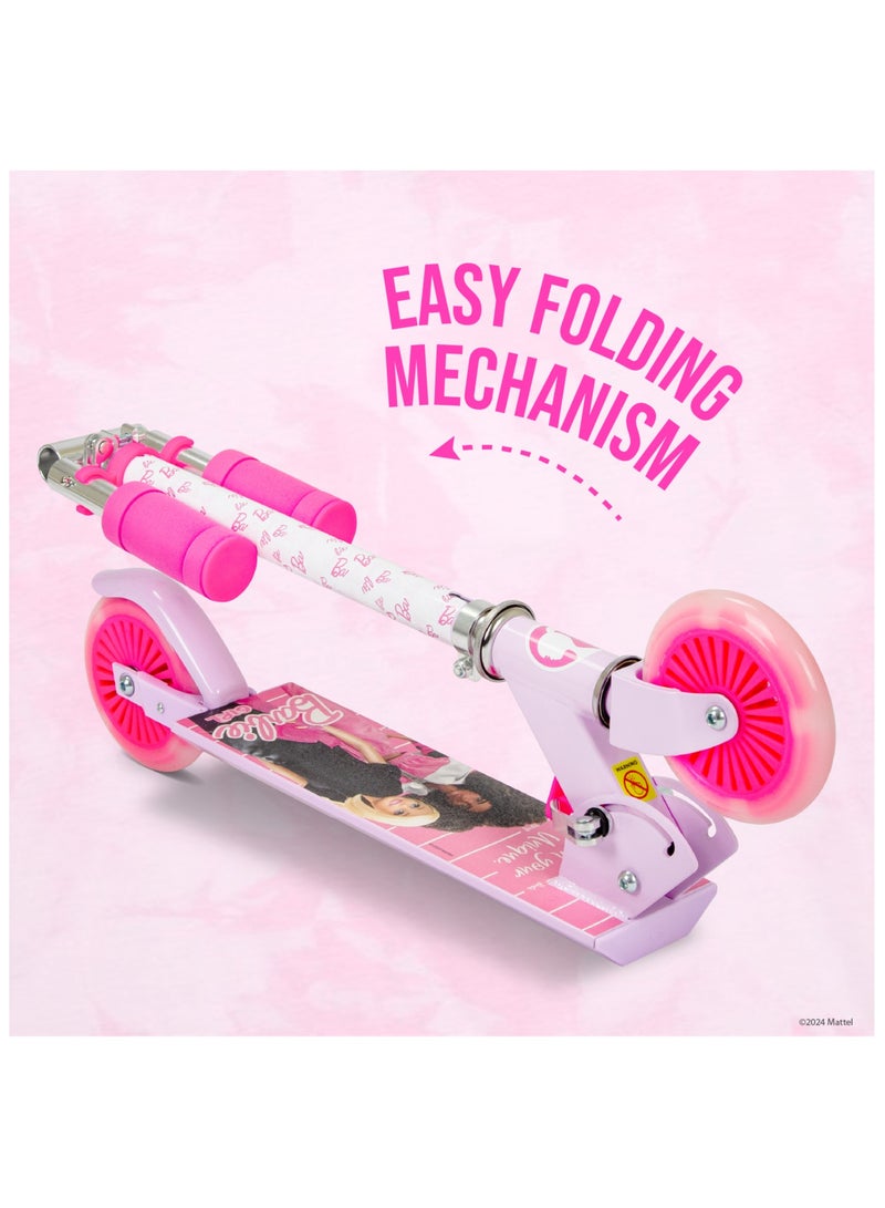 Mattel Barbie Kids Kick Scooter | Light-Up Wheels | Lightweight Frame | Height-Adjustable Handlebar | Easy-Fold Mechanism | Kids scooter