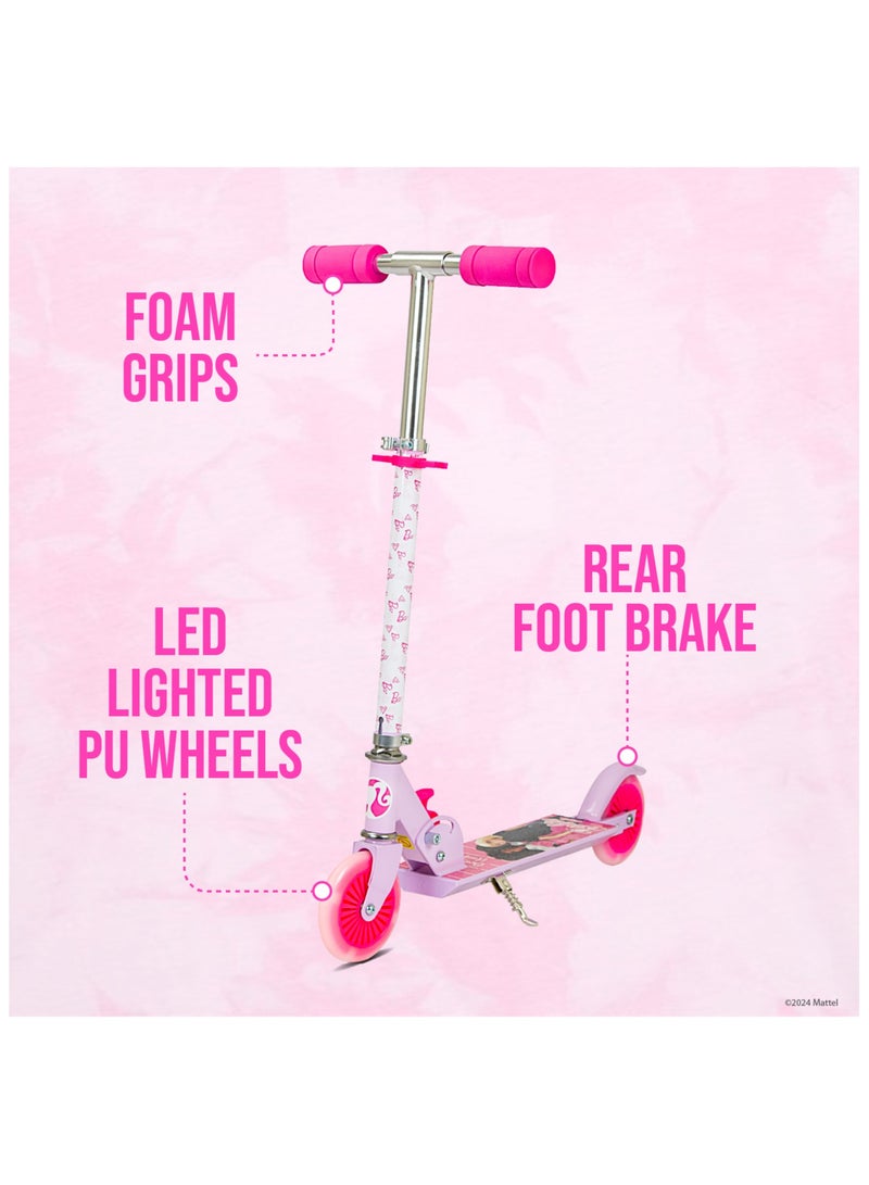 Mattel Barbie Kids Kick Scooter | Light-Up Wheels | Lightweight Frame | Height-Adjustable Handlebar | Easy-Fold Mechanism | Kids scooter