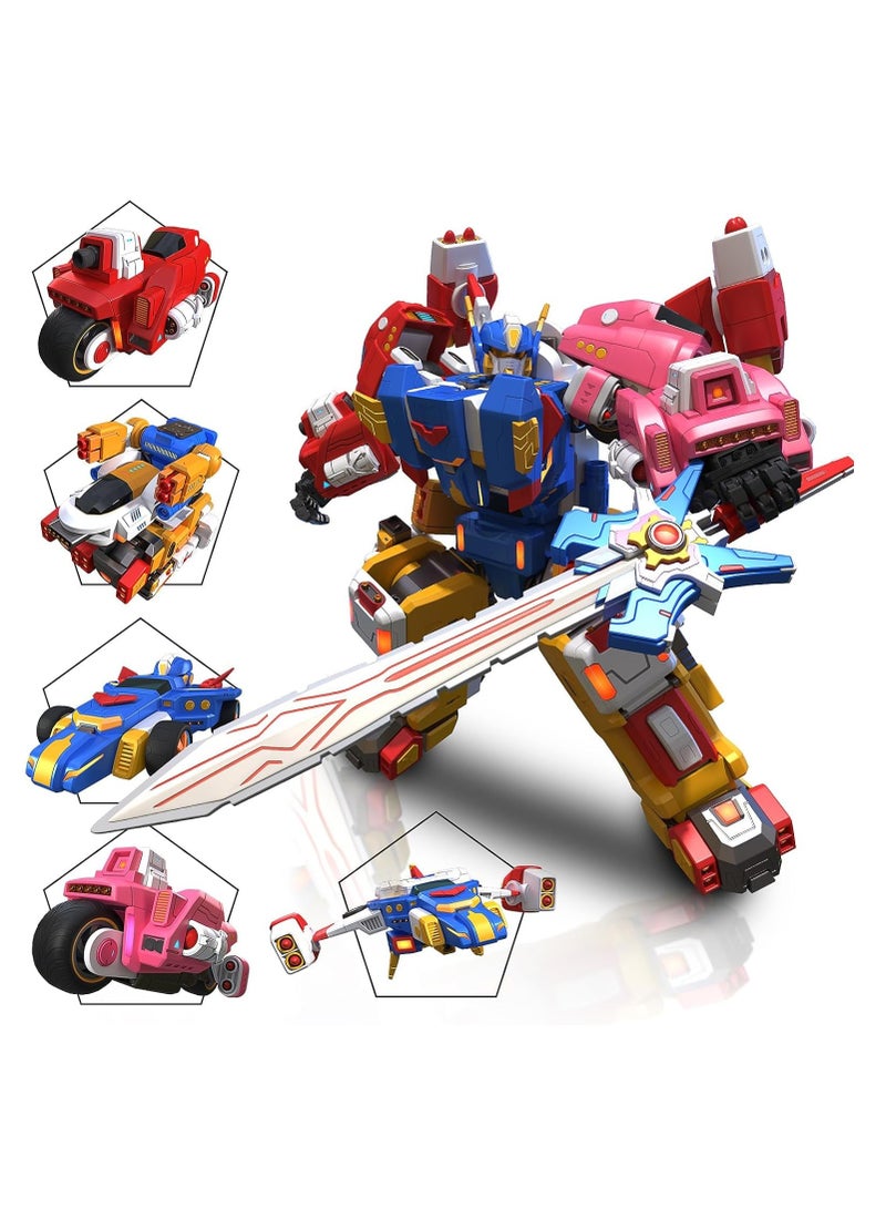 Transforming Toys - 5-in-1 Transforming Vehicles Playset Include Motorcycles, Planes, Go-Karts -STEM Stacking Car Kit, Transforming Robots, Birthday Gift for Toddler Kids 6 Years Old Boys Girls