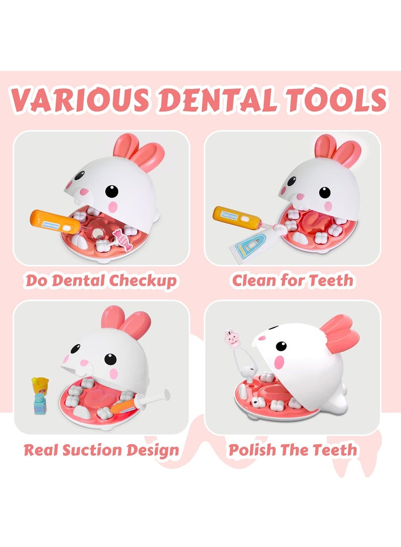 Dentist Kit for Kids - 31 Pcs Doctor Kit for Toddlers 3 - 5 Pretend Play Kit Toys, with Medical Costume & Dental Set, Pink Dentist Pretend Play Gift for Girls