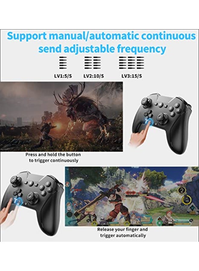 Bluetooth Controller Wireless Gamepad for Switch/Mac/PC/Phone, Remote Game Controller with Custom Programmable Button/Wake Up/Turbo/Screenshot/Gyro Axis, Type-C Rechargeable 15H Long Playtime, Black