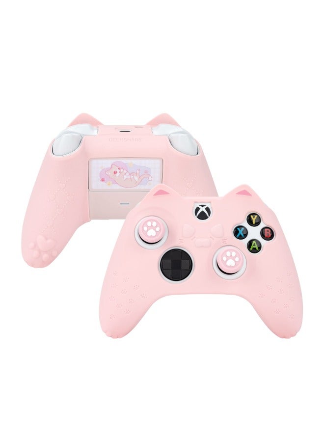 Cat Paw Controller Skin Grips Set Anti-Slip Silicone Protective Cover Skin Case Compatible with Xbox Series X Controller with 2 Thumb Grip Caps and 1 Sticker (Pink)