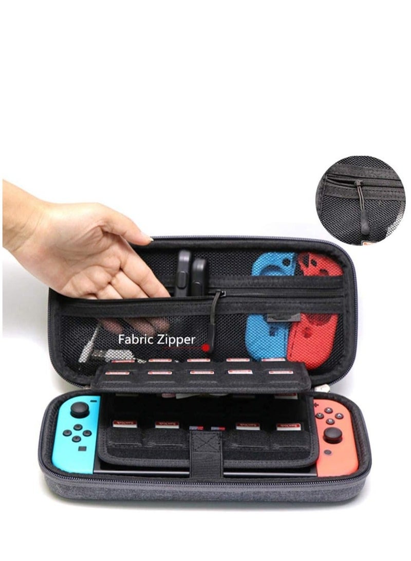Carrying Case Compatible with Nintendo Switch/Switch OLED/Switch Lite with 2 Pack Tempered Glass Screen Protectors, Waterproof Design with 10 Game Card Slots & Accessory Pocket for Travel