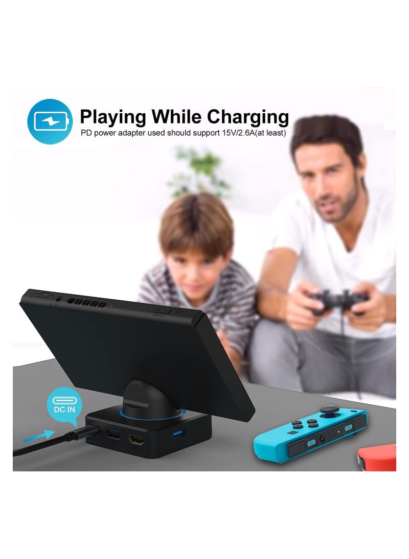 Docking Station for Nintendo Switch, for Switch to HDMI Adapter, Support 4K/60FPS USB 3.0 Port Portable Charging Dock RUBU 5 in 1 Portable Storage Friendly for Travel