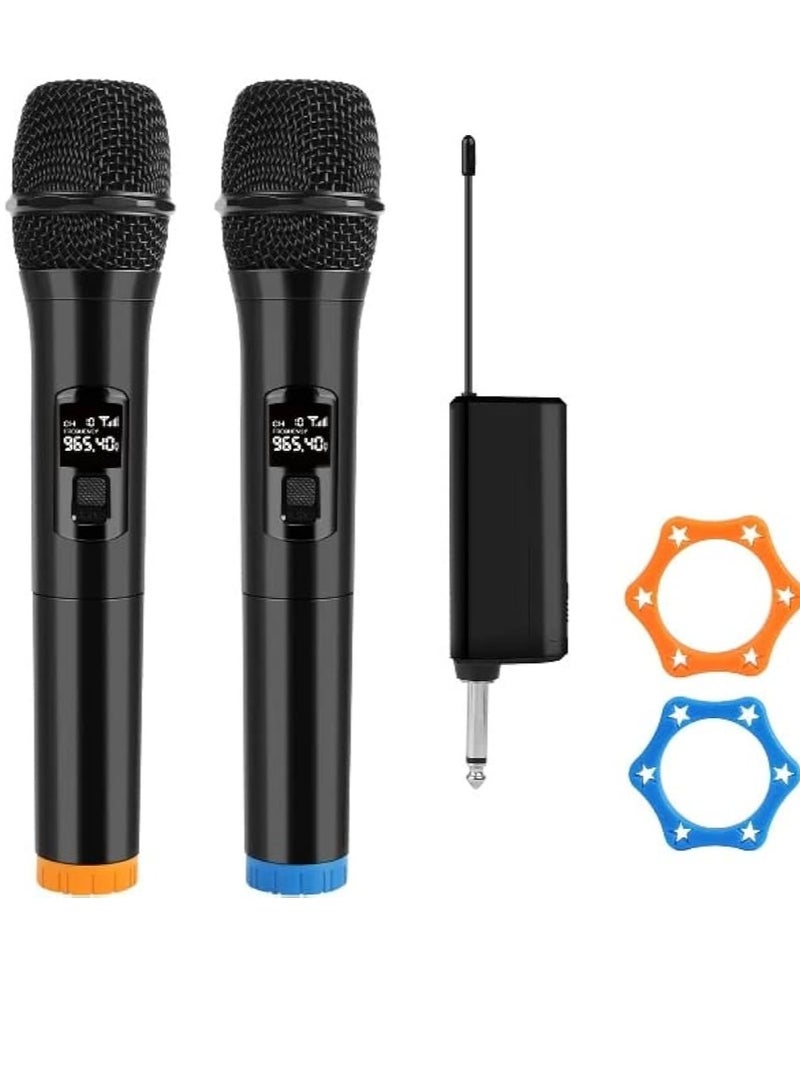 Wireless Microphone UHF Dual Portable Handheld Dynamic Karaoke Mic with Rechargeable Receiver Cordless Karaoke System