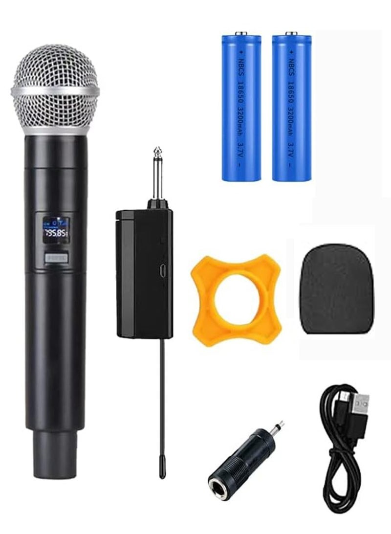 Portable Wireless Microphone System 1 Pcs Mic Professional Battery Operated Handheld Dynamic Unidirectional Cordless Microphone Transmitter Set W/Adapter Receiver