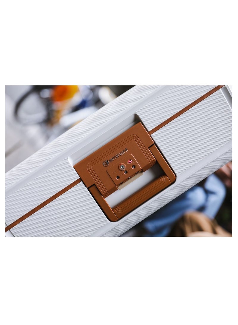 Vertica Hard Case Travel Bag Large Luggage Trolley Polypropylene Lightweight Suitcase 4 Quiet Double Spinner Wheels With TSA Lock B0006 Off White Brown Trim