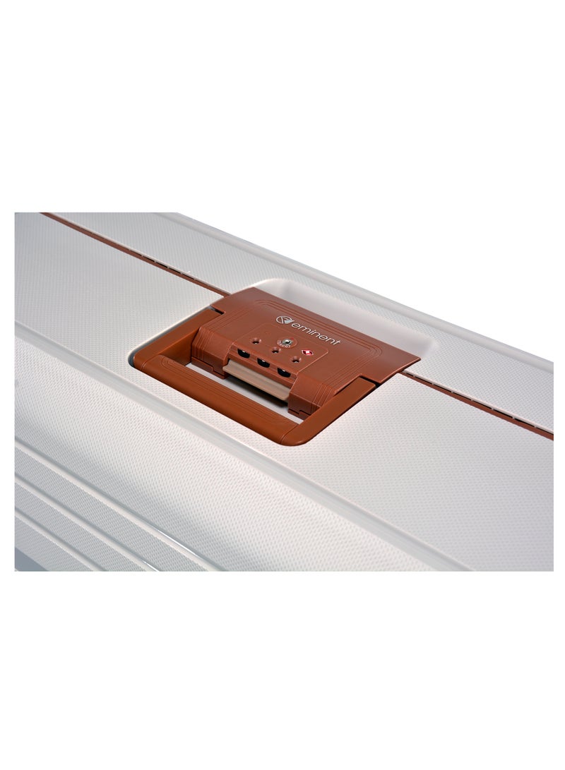 Vertica Hard Case Travel Bag Large Luggage Trolley Polypropylene Lightweight Suitcase 4 Quiet Double Spinner Wheels With TSA Lock B0006 Off White Brown Trim