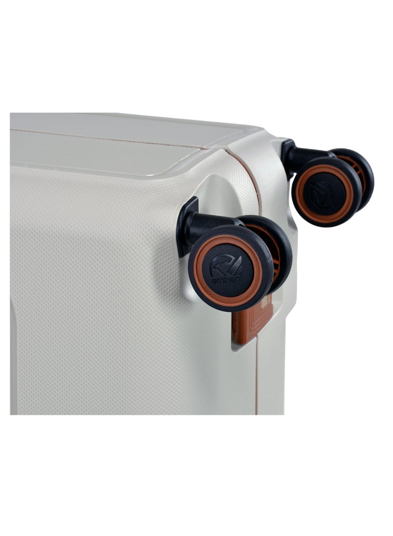 Vertica Hard Case Travel Bag Large Luggage Trolley Polypropylene Lightweight Suitcase 4 Quiet Double Spinner Wheels With TSA Lock B0006 Off White Brown Trim