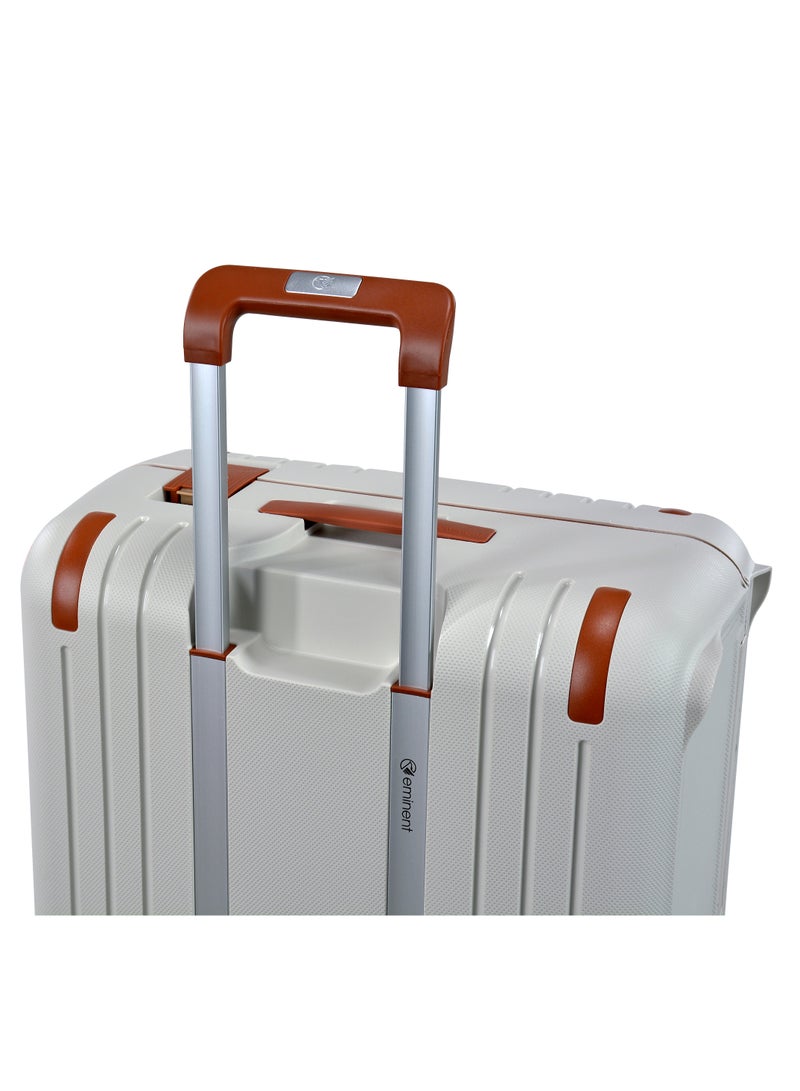 Vertica Hard Case Travel Bag Large Luggage Trolley Polypropylene Lightweight Suitcase 4 Quiet Double Spinner Wheels With TSA Lock B0006 Off White Brown Trim