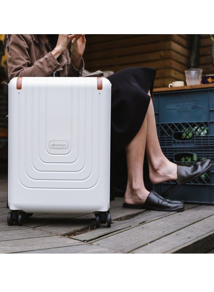 Vertica Hard Case Travel Bag Large Luggage Trolley Polypropylene Lightweight Suitcase 4 Quiet Double Spinner Wheels With TSA Lock B0006 Off White Brown Trim