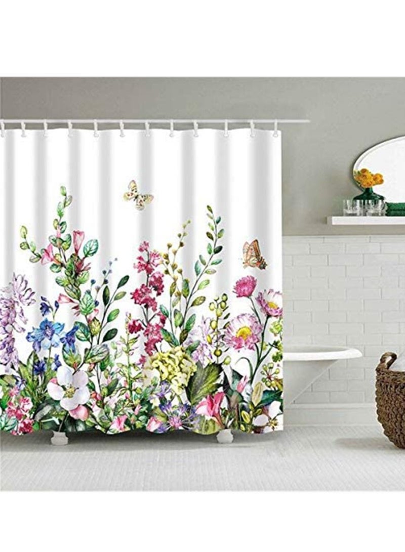 Fashion 3D Butterfly Flower Shower Curtain, Watercolor Floral Curtains Colorful Bathroom Curtains Waterproof and Washable partition Curtain for Kitchen Bedroom Bath Window