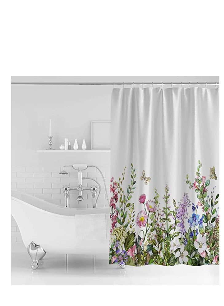 Fashion 3D Butterfly Flower Shower Curtain, Watercolor Floral Curtains Colorful Bathroom Curtains Waterproof and Washable partition Curtain for Kitchen Bedroom Bath Window